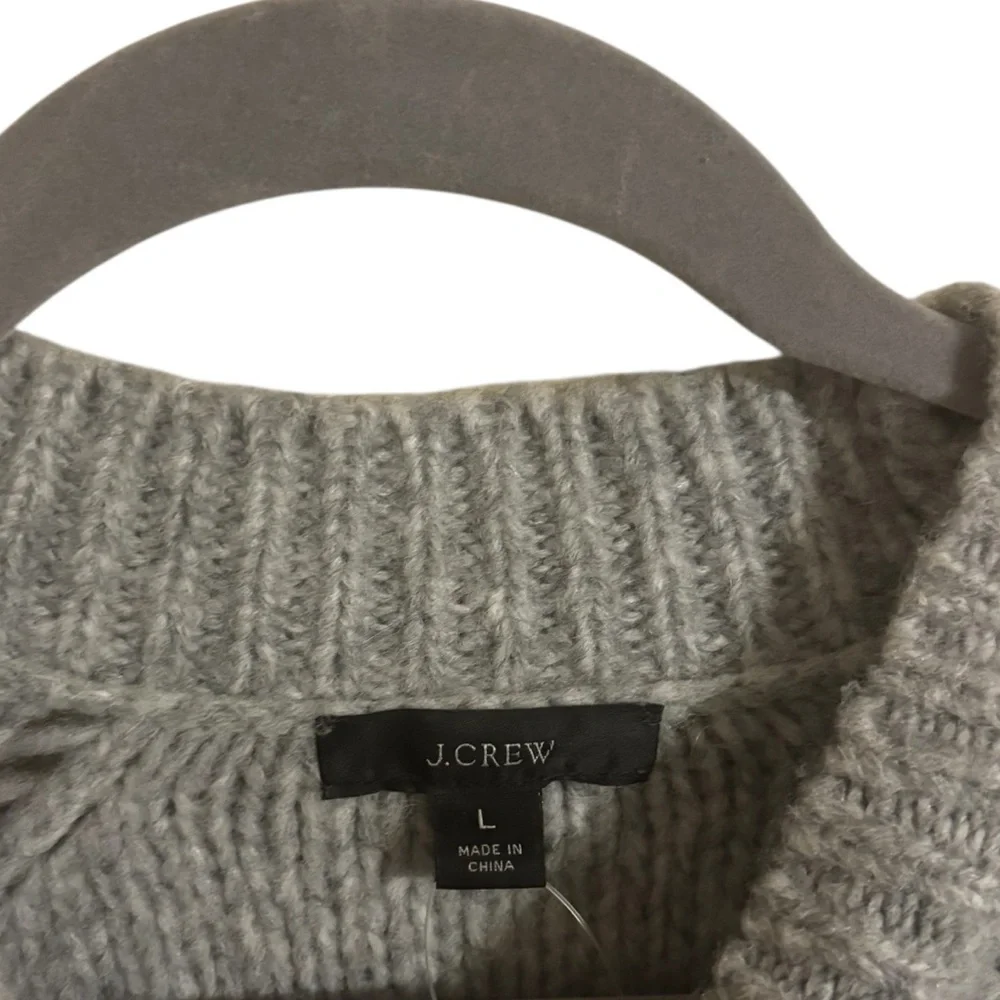 J. Crew Cable Knit Pointelle Gray Pullover Wool Blend Sweater‎ Large